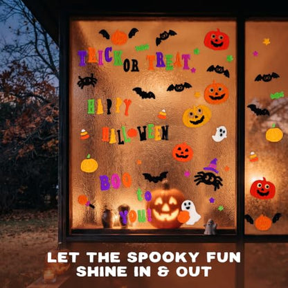 Halloween Gel Window Clings Decor Set - Spooky Ghost Pumpkins and Bats