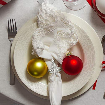 Silver Christmas Napkin Ring Set with Trees Elk Snowflake - 12 Pieces