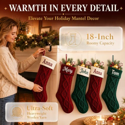 Personalized Christmas Stockings 18 Inch Cable Knit Custom Names - 7-Pack Knita-b
