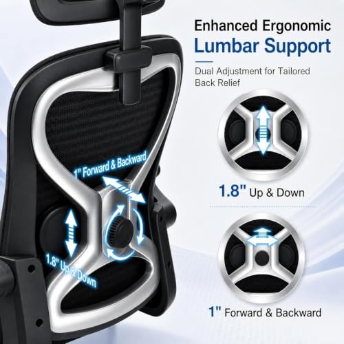 Ergonomic Office Chair with 3.5-Inch Cushion for Long Hours, Black/Satin Silver