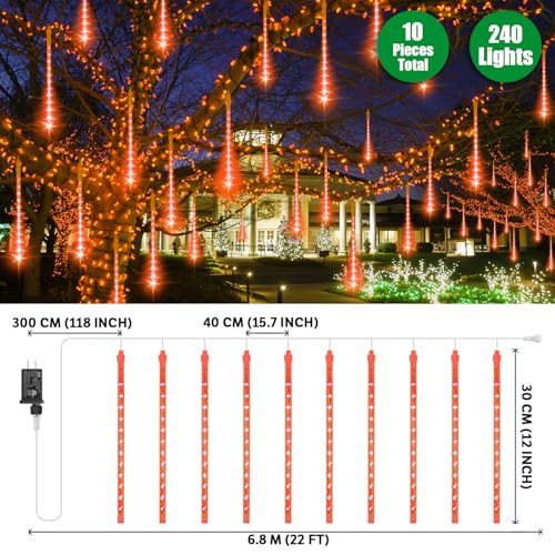 Outdoor LED Meteor Shower Icicle Lights - 12-Inch, Waterproof, Orange Variation