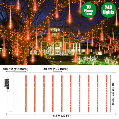 Outdoor LED Meteor Shower Icicle Lights - 12-Inch, Waterproof, Orange Variation
