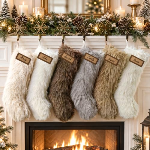 Luxury Plush Holiday Stockings Set of 6 - 18 Inch Christmas Home Decor