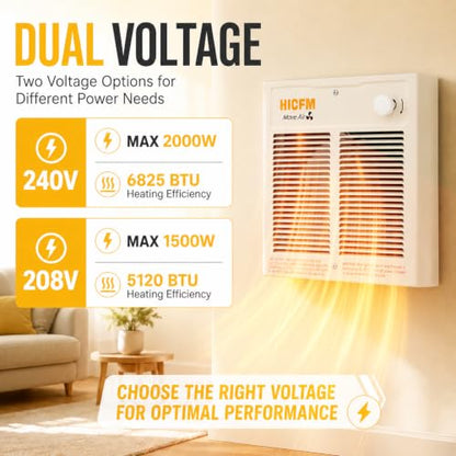 Electric Wall Heater with Thermostat 2000W 240V Compact Space Heater for Indoor Use