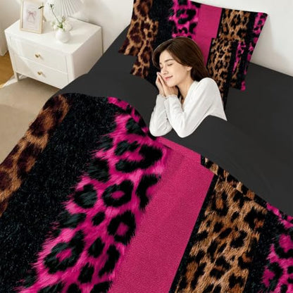 Pink Leopard Print Comforter Set Queen Size for Teens & Adults - Variation Hot Pink 07