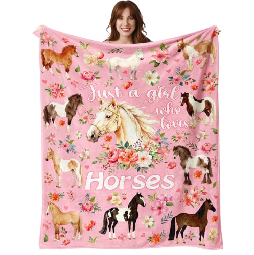 Pink Horse Blanket for Women 60x50 Inches - Horse Lover Gift for Girls