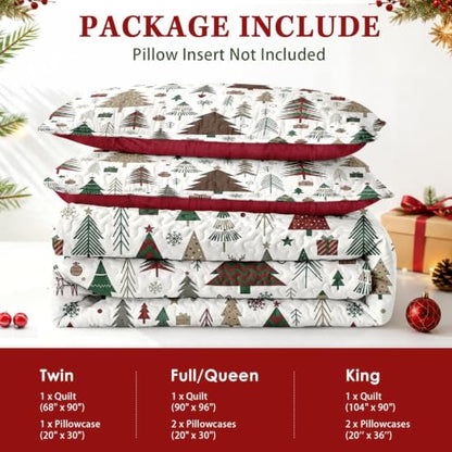 Queen Christmas Quilt Set with Tree Retro Bedding 3 Pieces - Forest Variation
