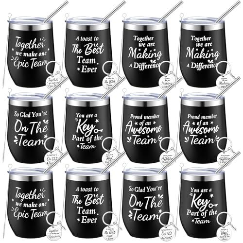 Dandat Employee Appreciation Gifts Team Christmas Black 12 Pack - Insulated Travel Wine Tumblers & Keychains