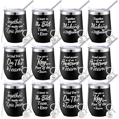 Dandat Employee Appreciation Gifts Team Christmas Black 12 Pack - Insulated Travel Wine Tumblers & Keychains
