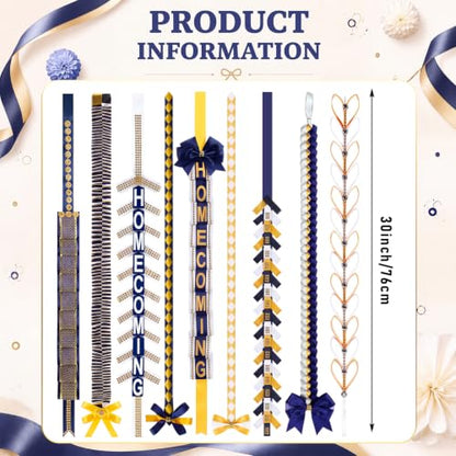 9 Pcs Blue White Gold Homecoming Mum Braid Set for School Spirit Decor