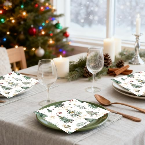 Christmas Paper Napkins 50pcs Watercolor Tree Design 6.5 Inch Disposable Holiday Party Supplies - Xmas Tree Variation