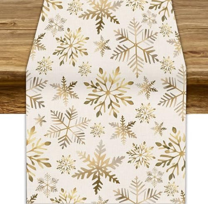 Christmas Table Runner Snowflakes Farmhouse Holiday Decor 13x36in - Snowflakes Variation