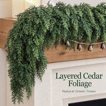 6Ft Real Touch Cedar Garland - Full Artificial Green Christmas Decor