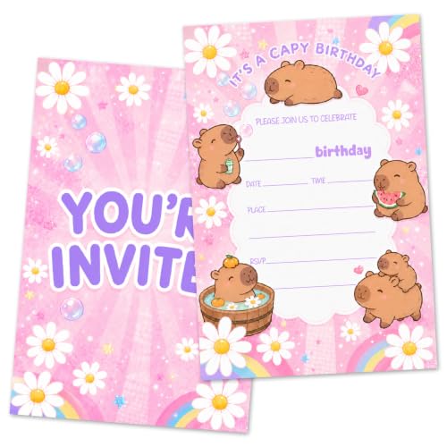 Pink Daisy Birthday Invitations Set - 20 Cards with Envelopes