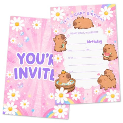 Pink Daisy Birthday Invitations Set - 20 Cards with Envelopes