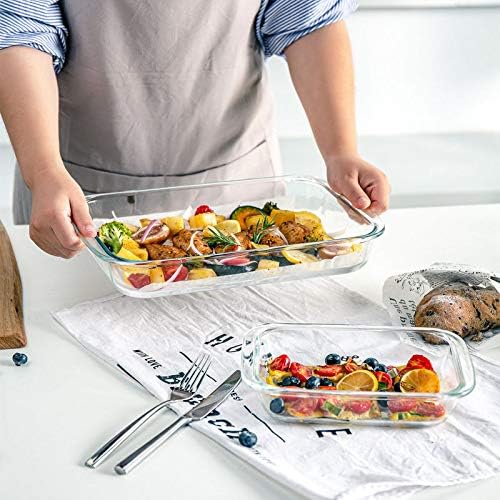 Skiennix 8-Piece Deep Glass Baking Dish Set - Rectangular Bakeware with Plastic Lids | Freezer-to-Oven Safe, Gray