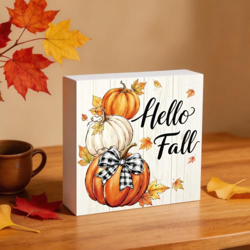 Fall Decorations for Home Stacked Pumpkin Wooden Sign 5.9 x 5.9 Inch