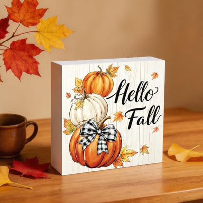 Fall Decorations for Home Stacked Pumpkin Wooden Sign 5.9 x 5.9 Inch