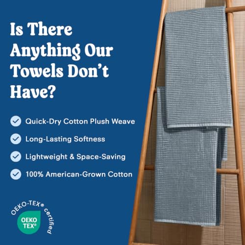 Onsen Waffle Cotton Bath Towel Set - Chambray 2 Pieces with Hand & Face Towels