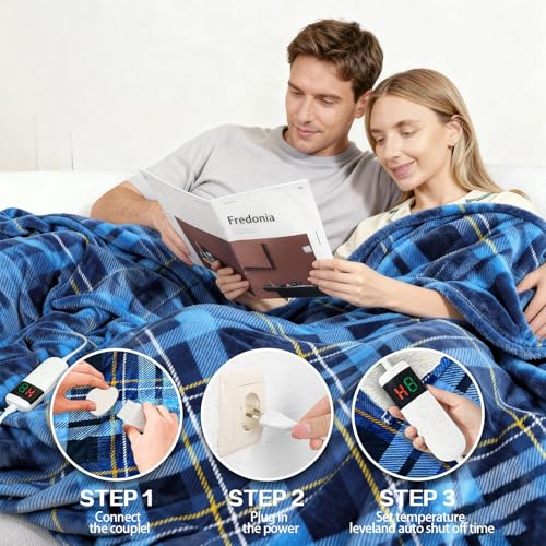 Electric Heated Blanket Twin Blue 62x84 inch with Auto Off & 10 Heat Levels