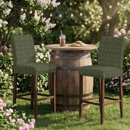 Christmas Bar Stool Cover Set of 4 - Dark Green Farmhouse Deer & Pine Trees - Removable & Stretchable Pub Counter Chair Slipcovers with Backs - Variation: Green / 4pcs