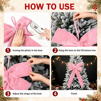 Pink Velvet Christmas Tree Topper Bow 15x30 Inches Holiday Decoration
