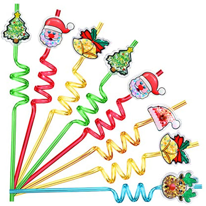 Christmas Glitter Drinking Straws Party Favors - 25 Pack with Cleaning Brushes