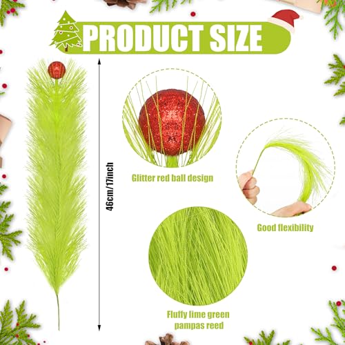 12 Pack Lime Green Christmas Tree Picks with Red Glitter Balls - Holiday Tree Decorations