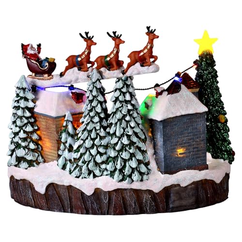 Lighted Christmas Village Set with Animated Skaters and Music, 9x6x7 in