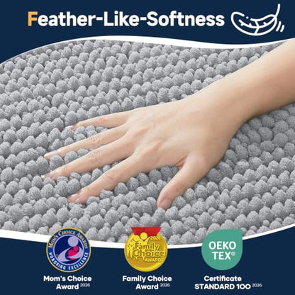 Grey Bathroom Rug 30x20 Chenille Non Slip Absorbent Quick Dry Bath Mat - Soft Floor Rug Set