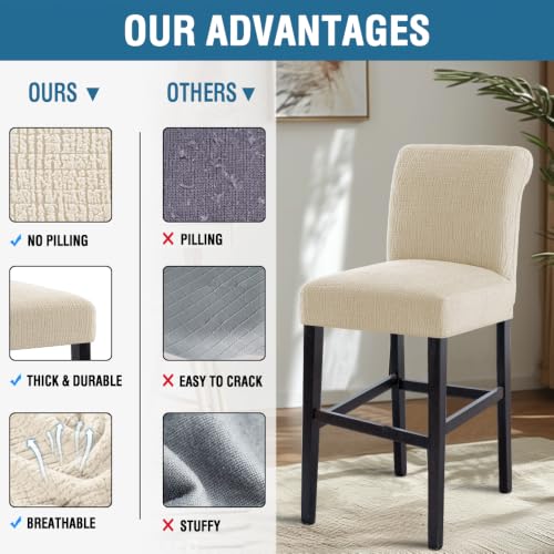 Jacquard Waterproof Bar Stool Covers Set of 4 - Mid Back Ivory