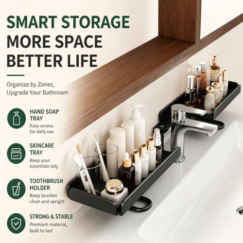 Foldable Over-Faucet Shelf Organizer Black Large - No Tools Needed