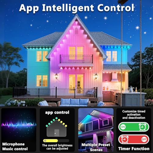 Outdoor RGB LED Lights 300FT Waterproof Smart Eaves Lighting with App & Remote - DIY Color Scenes & Modes