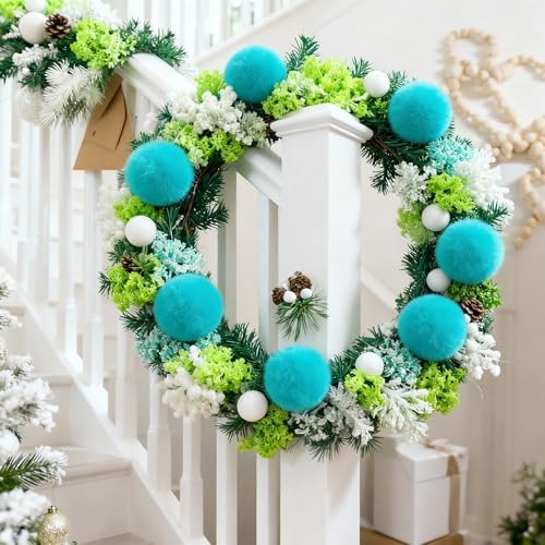 Turquoise Christmas Furry Ball Ornaments Set of 15 - 3.5 Inch Tree Decor