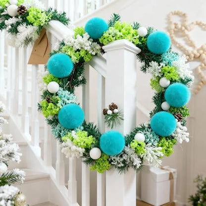 Turquoise Christmas Furry Ball Ornaments Set of 15 - 3.5 Inch Tree Decor