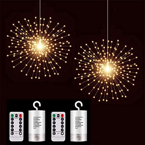 2 Pack 17 Inch Warm White Starburst Sphere String Lights with Timer