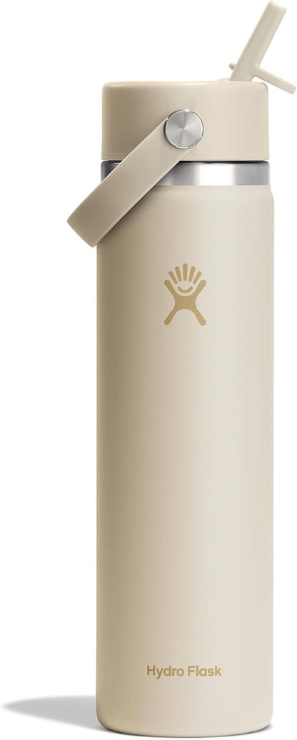 Hydro Flask Water Bottle - Insulated Stainless Steel with Wide Mouth Flex Straw Lid | 24 Oz Coconut Cream, Leakproof & Refillable