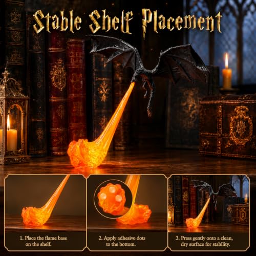 3D Fire-Breathing Dragon Shelf Decor with LED Light, Fantasy Bookend