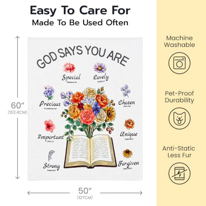 Christian Blanket for Women with Flowers - Religious Inspirational Gift - Bouquet-White Variation 50x60"