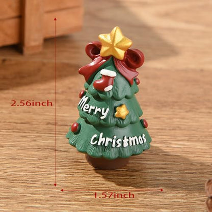 Cute Christmas Tree Figurines with Star - Festive Mini Tree Decor, Desk Ornament, White