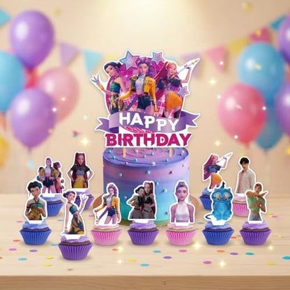 Cute Birthday Cake Toppers and Cupcake Decorations - 25 Pcs Cartoon Party Supplies