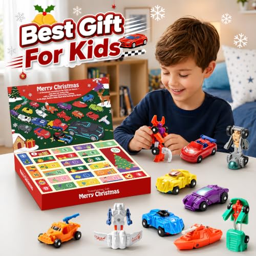 Transforming Car Toy Set with 24-Day Christmas Countdown for Kids and Teens