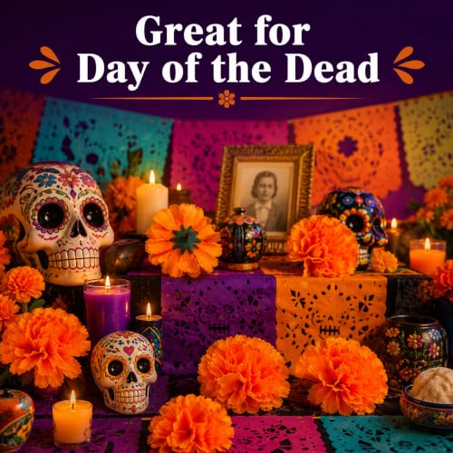 Artificial Marigold Flowers Heads for Dia De Los Muertos Decorations - Orange, Bulk 30pcs