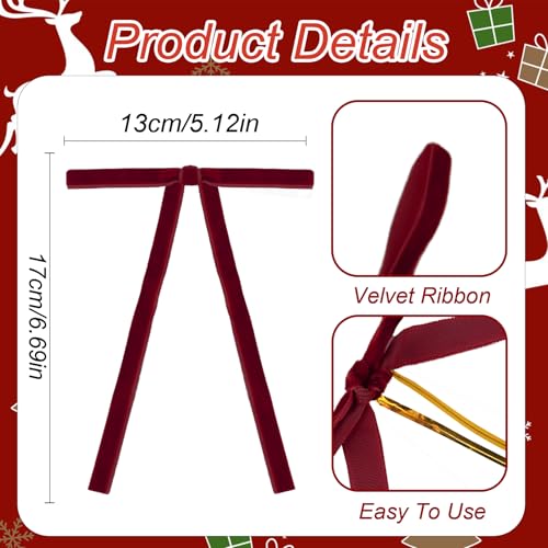 24 Pcs Burgundy Velvet Christmas Bows for Tree Wreath Gifts Holiday Decor
