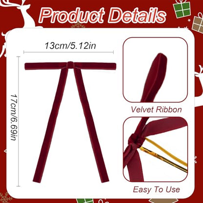 24 Pcs Burgundy Velvet Christmas Bows for Tree Wreath Gifts Holiday Decor