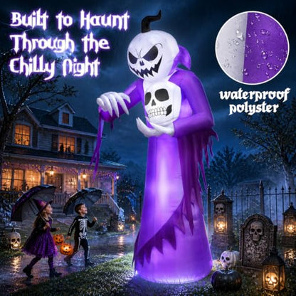 12FT Giant Halloween Inflatable Pumpkin Ghost Wizard with LED Lights Outdoor Decor
