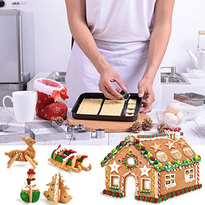 18-Piece Stainless Steel Gingerbread House Cookie Cutter Set with Christmas Shapes - Gift Box Included