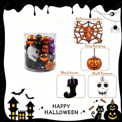 30pcs Shatterproof Halloween Ball Ornaments - Spooky Tree Decorations Set