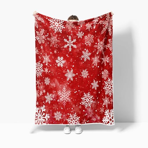 Christmas Red Snowflake Throw Blanket 60x80 Inches Fuzzy Warm Couch Sofa