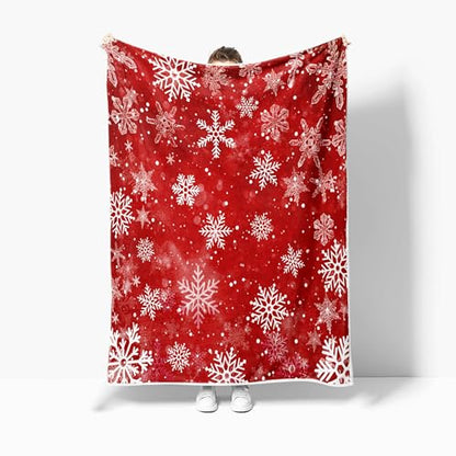 Christmas Red Snowflake Throw Blanket 60x80 Inches Fuzzy Warm Couch Sofa